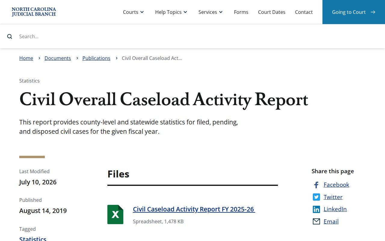 Watauga County civil docket caseload activity report reference