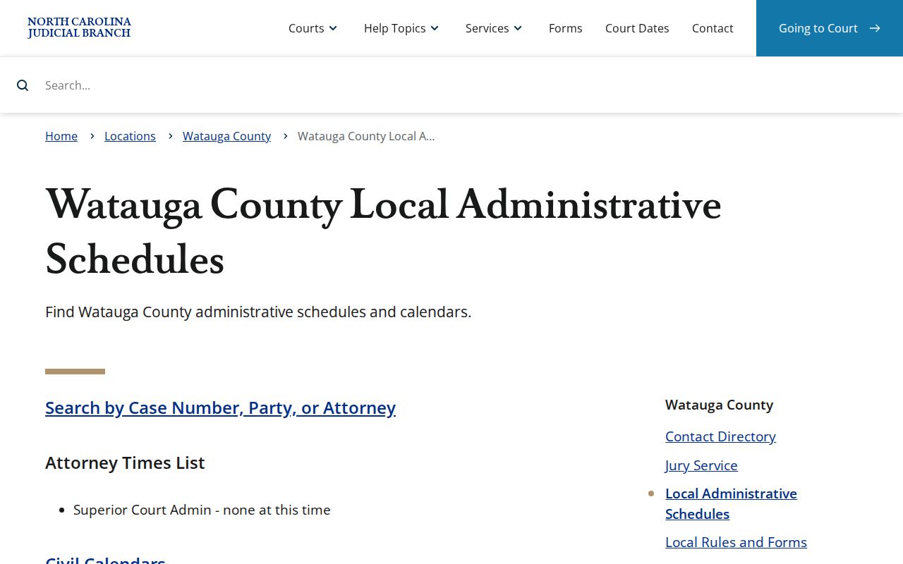 Watauga County court dates local administrative schedules page