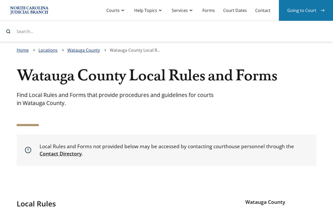 Watauga County court dates local rules and forms page