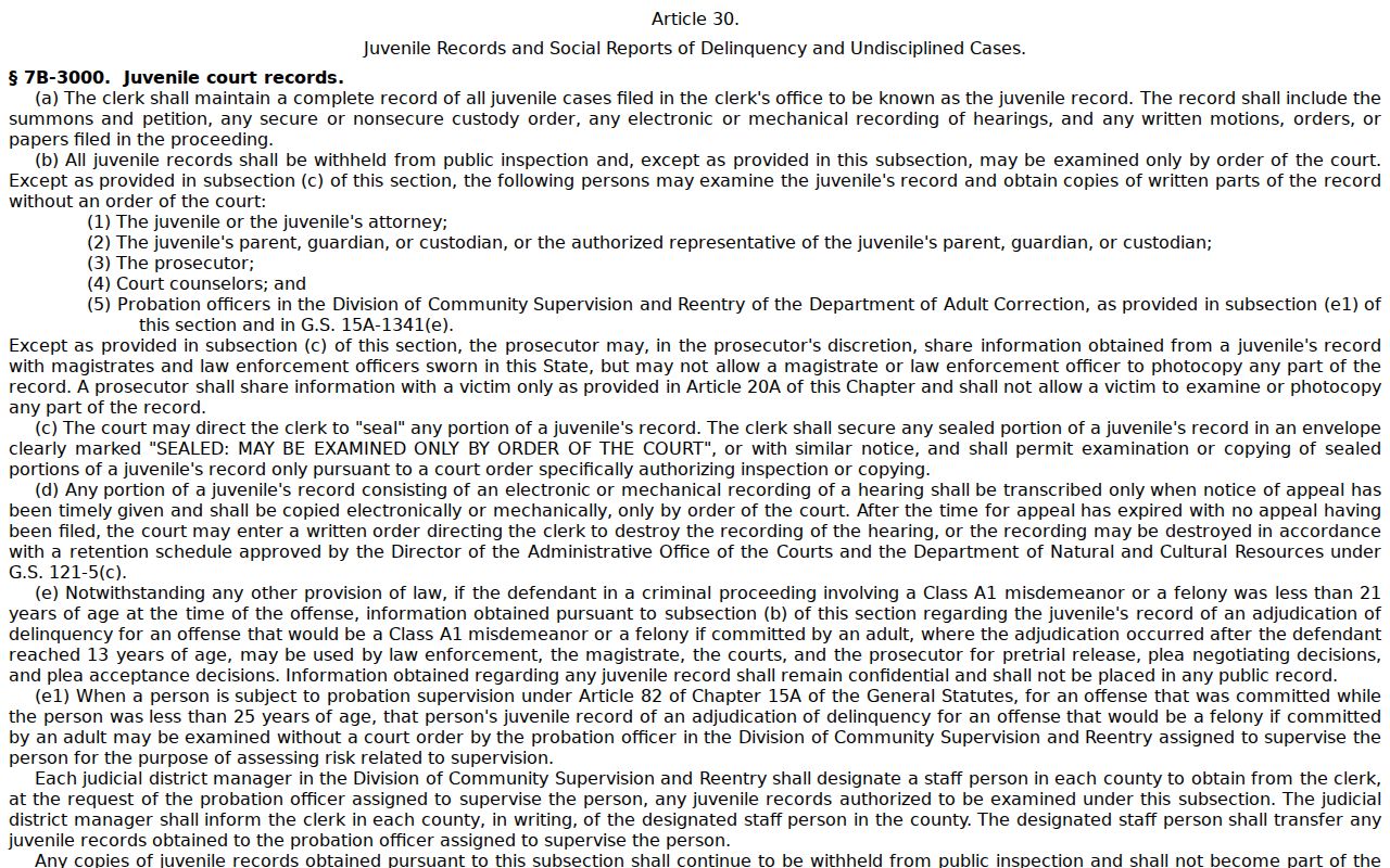 Watauga County court records juvenile confidentiality statute