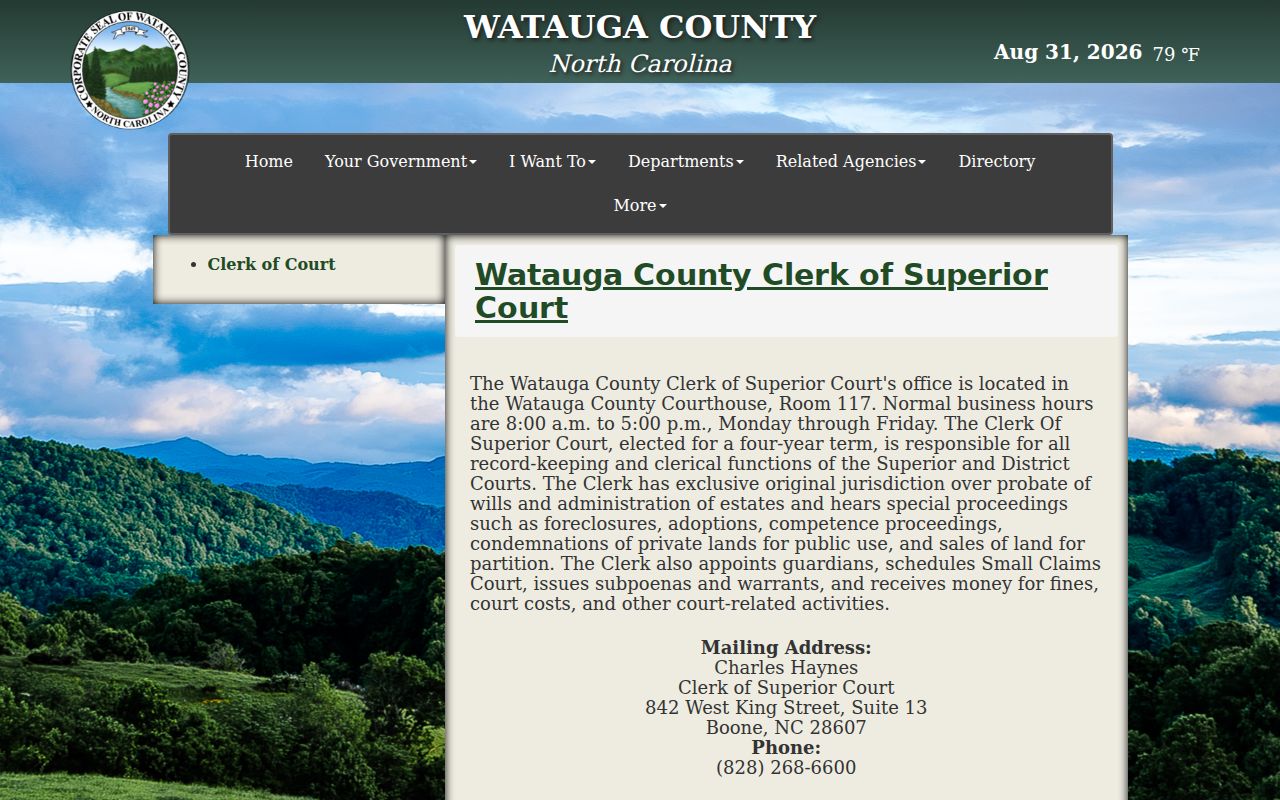 Watauga County court docket Clerk of Superior Court records office
