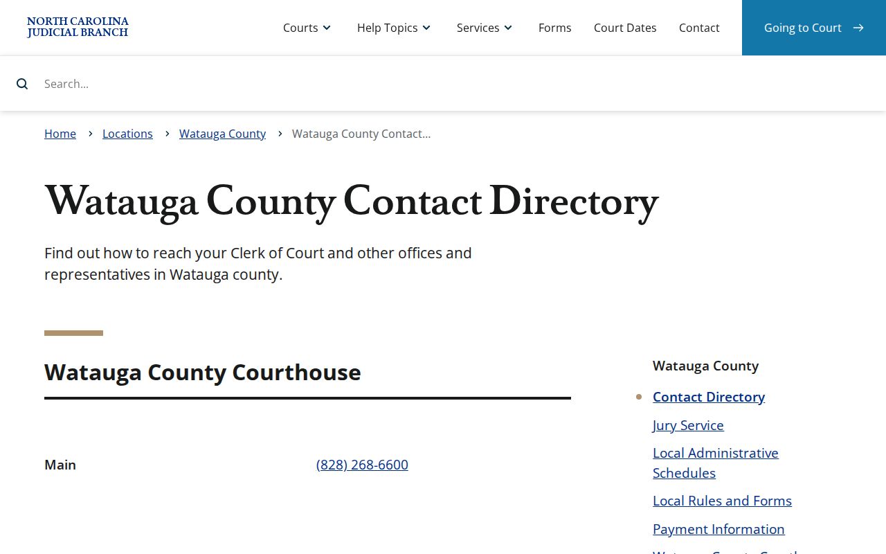 Watauga County court docket contact directory for court dates